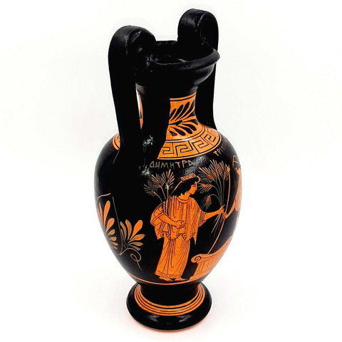 Greek Pottery Amphora 24cm,Red figure Vase,Showing Triptolemus with Goddess Demeter - ifigeneiaceramics