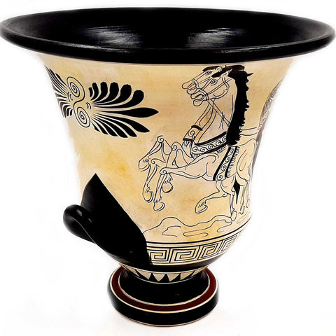 Art de la poterie grecque, Cratère 21 cm, Grenier au sol blanc, Achille, Dieu Dionysos
