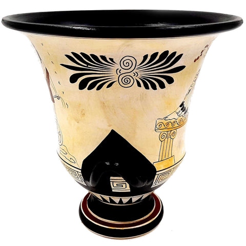 Art de la poterie grecque, Cratère 21 cm, Grenier au sol blanc, Achille, Dieu Dionysos