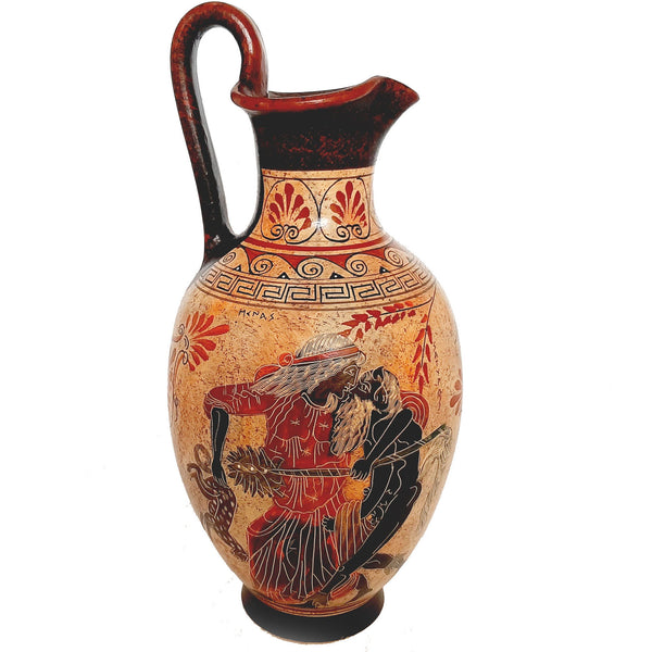 Pot de poterie grecque, Vase 36cm,Satyre avec Menas,Briseis avec Phoenix