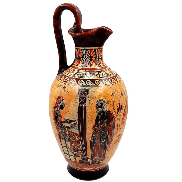 Greek Pottery Oinochoe 36cm, Aegeus with Pythia,God Apollo with God Hermes - ifigeneiaceramics