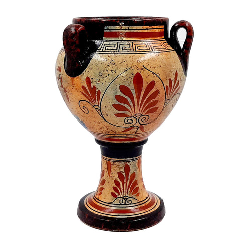 Greek Pottery Pot,Krater with 3 handle multicolored,Showing God Dionysus on Ship - ifigeneiaceramics