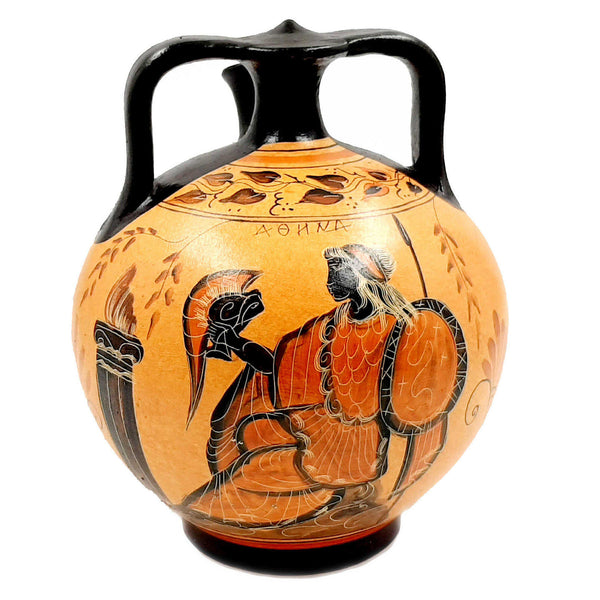 Greek Pottery Pot, Pseudostomos Amphora 22cm, Phaethon,Goddess Athena - ifigeneiaceramics