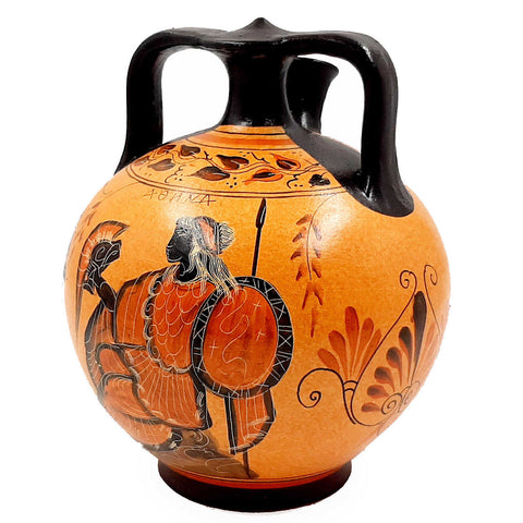 Greek Pottery Pot, Pseudostomos Amphora 22cm, Phaethon,Goddess Athena - ifigeneiaceramics