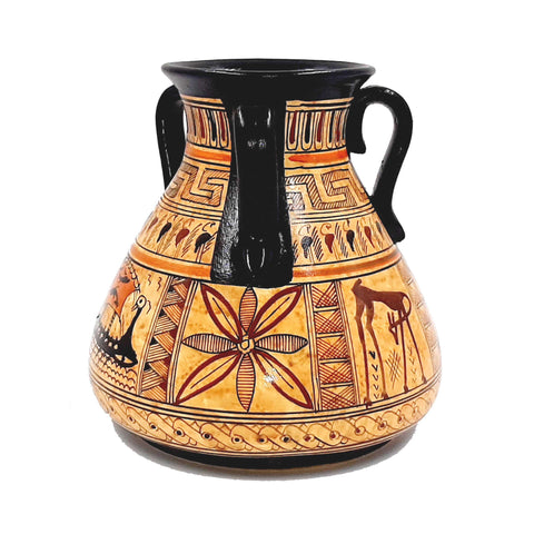 Vase en poterie grecque 15cm, peinture d’art géométrique