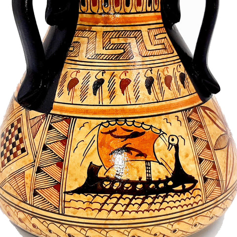 Vase en poterie grecque 15cm, peinture d’art géométrique