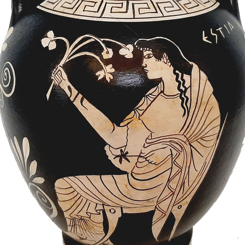 Copie d'un vase en poterie grecque 22 cm, figure blanche, déesse Hestia et dieu Zeus
