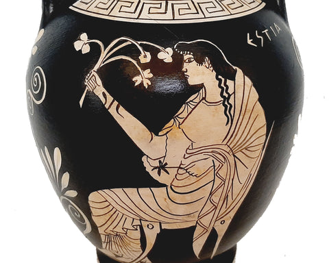 Greek Pottery Vase 22cm, white figure,Goddess Hestia and God Zeus