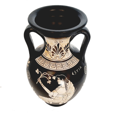 Copy of Greek Pottery Vase 22cm, white figure,Goddess Hestia and God Zeus
