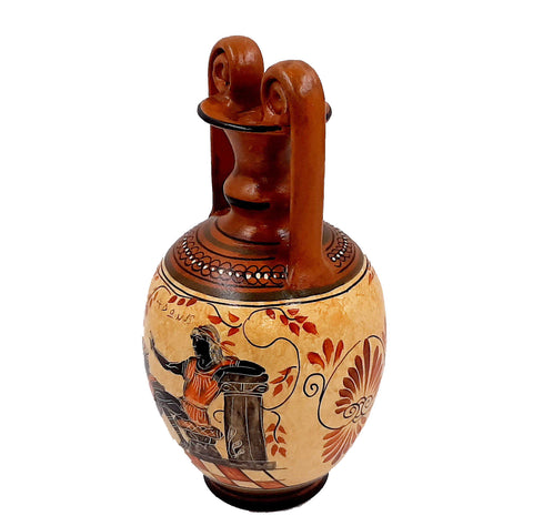 Greek Pottery Vase 24cm, Amphora with Brown shades, shows Goddess Aphrodite with Adonis