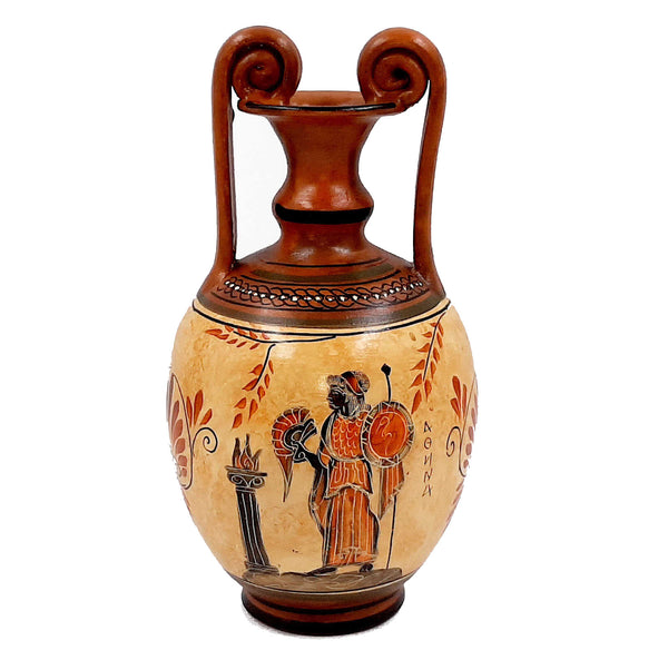 Vase en poterie grecque 24 cm, amphore aux nuances brunes, montre la déesse Aphrodite avec Adonis