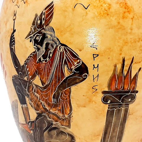 Greek Pottery Vase 30cm,Oinochoe with Brown shades, shows Triptolemus with Demeter and  God Hermes - ifigeneiaceramics