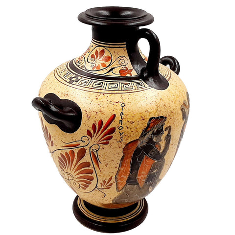 Greek Pottery Vase,3 Handle Hydria 26cm ,Aegeus with Pythia,Oedipus and the Sphinx - ifigeneiaceramics