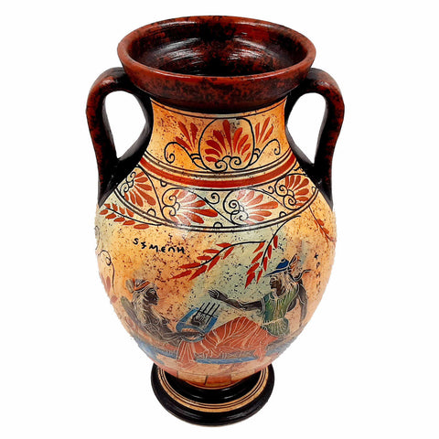 Greek Pottery Vase,Amphora 26cm,Achilles with Hector and God Hermes with Semele - ifigeneiaceramics