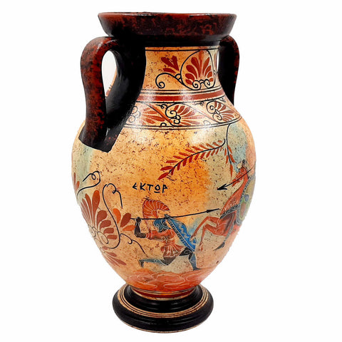 Greek Pottery Vase,Amphora 26cm,Achilles with Hector and God Hermes with Semele - ifigeneiaceramics