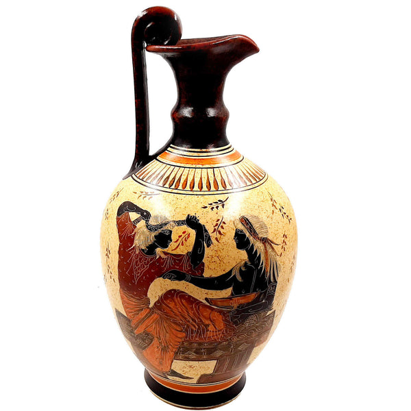 Greek Pottery Vase,Oinochoe 38cm,Goddess Aphrodite with Adonis and God Zeus with Athena - ifigeneiaceramics