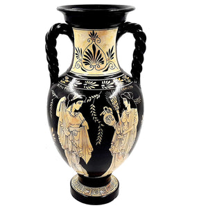 Ελληνικό κεραμικό βάζο,Λευκόμορφος αμφορέας 36cm,Δείχνει τη θεά Δήμητρα με την Περσεφόνη