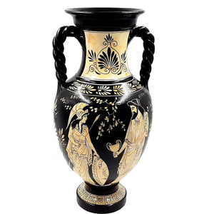 Ελληνικό κεραμικό βάζο,Λευκόμορφος αμφορέας 36cm,Δείχνει τη θεά Δήμητρα με την Περσεφόνη
