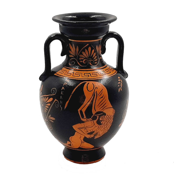 Greek Pottery ,Red figure Amphora 17cm,Hercules with Nemean Lion - ifigeneiaceramics