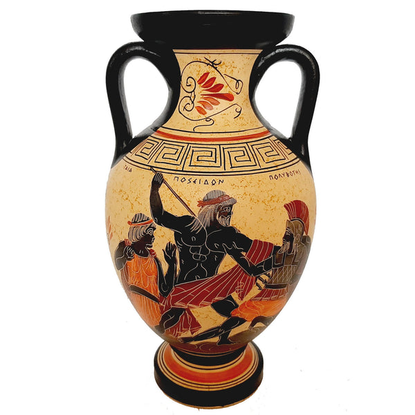 Greek Pottery vase Amphora 26cm,God Poseidon with Giant Polybotes - ifigeneiaceramics