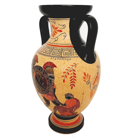 Greek Pottery vase Amphora 26cm,God Poseidon with Giant Polybotes - ifigeneiaceramics