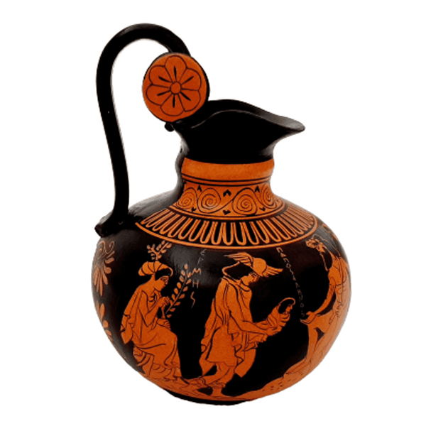 Greek Rhodian Oinochoe 20cm,Red figure pottery,God Dionysus Born - ifigeneiaceramics