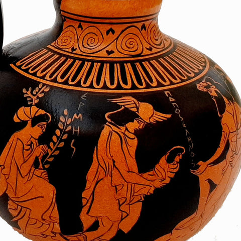 Greek Rhodian Oinochoe 20cm,Red figure pottery,God Dionysus Born - ifigeneiaceramics