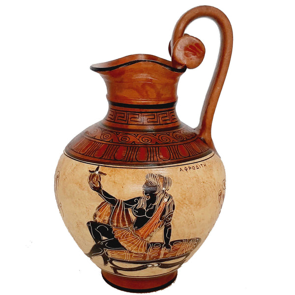 Greek Rhodian Oinochoe,Pottery Vase 26cm,Phaethon and Goddess Aphrodite - ifigeneiaceramics