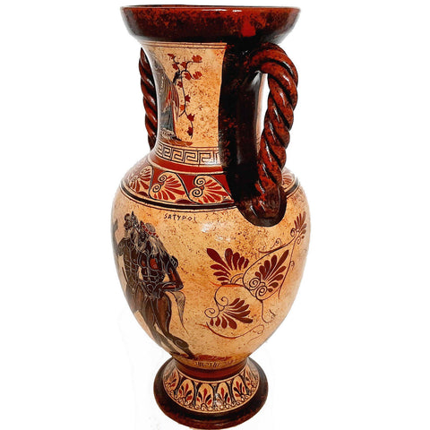 Greek Vase Amphora 43cm,Multicoloured,God Dionysus with Satyrs - ifigeneiaceramics