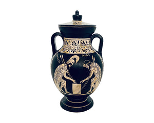 Amphore de vase grec avec couvercle,Ajax et Achille,Poterie à figures blanches 19cm