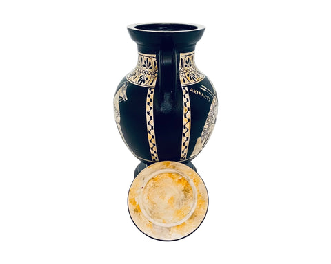 Ελληνικός Βάζος Αμφορέας με καπάκι,Αίας και Αχιλλέας,Λευκόμορφη κεραμική 19cm