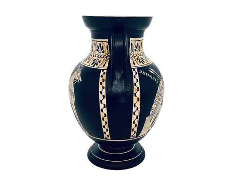 Ελληνικός Βάζος Αμφορέας με καπάκι,Αίας και Αχιλλέας,Λευκόμορφη κεραμική 19cm
