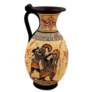 Greek Vase Jar,Oinochoe 26cm,Showing Achilles killing Penthesilea and God Dionysus - ifigeneiaceramics