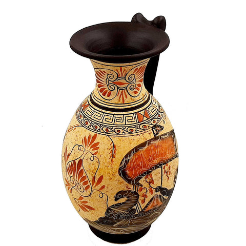 Greek Vase Jar,Oinochoe 26cm,Showing Achilles killing Penthesilea and God Dionysus - ifigeneiaceramics