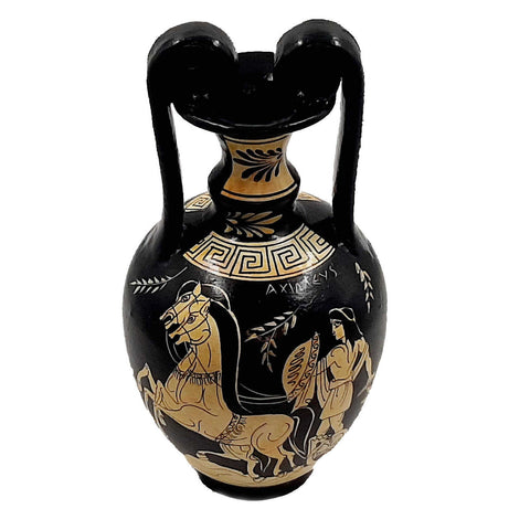 Greek White figure Amphora,Pot 24cm,Achilles and God Zeus