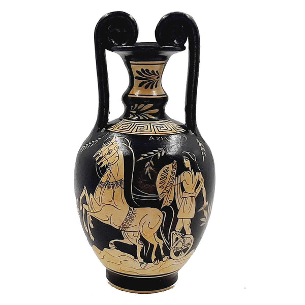 Amphore grecque blanche,Pot 24cm,Achille et Dieu Zeus