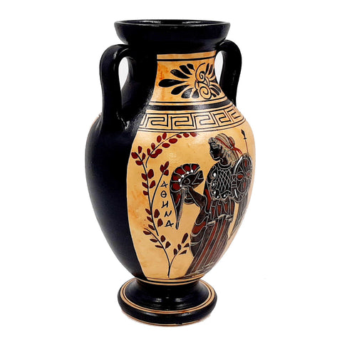 Greek amphora 22cm Black  figure  ,shows God  Apollo with Goddess Aphrodite and Goddess Athena - ifigeneiaceramics