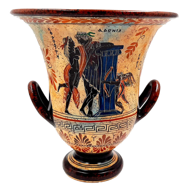 Krater 26cm,Ancient Greek Pottery,shows Adonis with Godess Aphrodite,God Hermes with Semele - ifigeneiaceramics