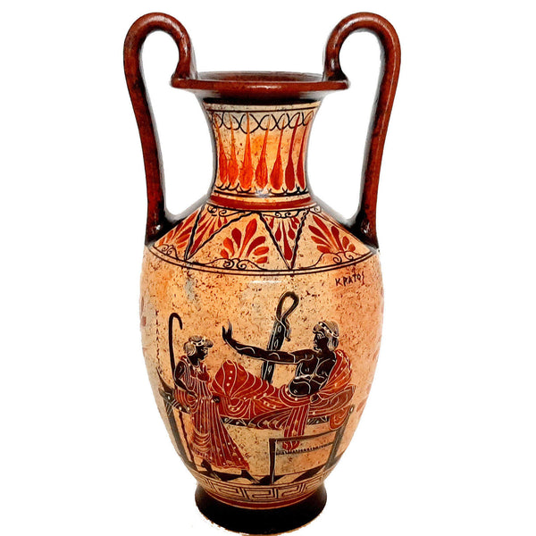Multicoloured Greek Pottery Amphora Vase 30cm,Oedipus and  Sphinx - ifigeneiaceramics