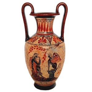 Multicoloured Greek Pottery Amphora Vase 30cm,Oedipus and  Sphinx - ifigeneiaceramics