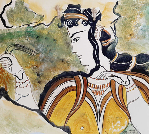 Mycenaean woman,Ceramic slab copy, fresco  from the Room of the Frescoes, Citadel House, Mycenae - ifigeneiaceramics