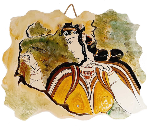 Mycenaean woman,Ceramic slab copy, fresco  from the Room of the Frescoes, Citadel House, Mycenae - ifigeneiaceramics