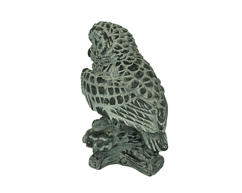 Owl on woods Statue with Green Patina ,Plaster Sculpture Cast 16,5cm