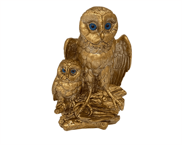 Owl with her baby Statue,Bronze Patina ,Plaster Sculpture Cast 17cm
