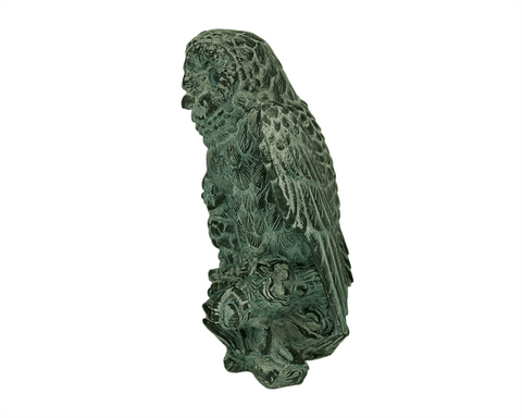 Owl with her baby Statue,Green Patina ,Plaster Sculpture 17cm