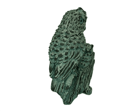 Owl with her child Statue,Green Patina ,Plaster Sculpture Cast 17cm