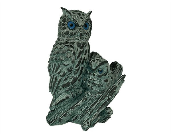 Owl with her child Statue,Green Patina ,Plaster Sculpture Cast 17cm