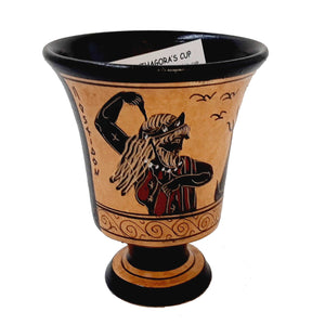 Pythagorean cup,Greedy Cup 11cm,Black Figure painting, shows God Poseidon - ifigeneiaceramics
