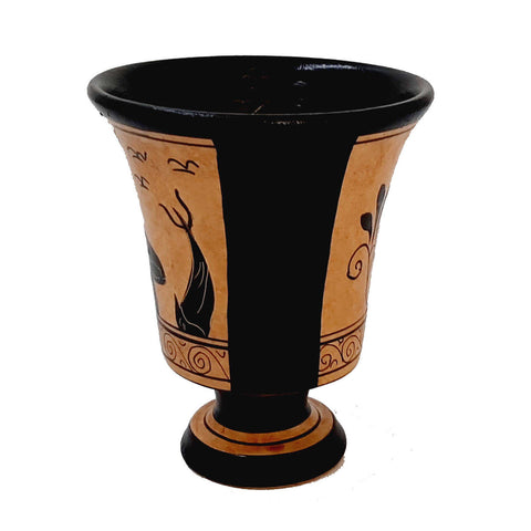 Pythagorean cup,Greedy Cup 11cm,Black Figure painting, shows God Poseidon - ifigeneiaceramics