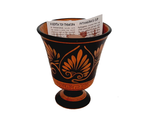 Πυθαγόρειο κύπελλο,Greedy Cup γυαλισμένο 11cm,Ερυθρόμορφη κεραμική,Δείχνει τον Πυθαγόρα